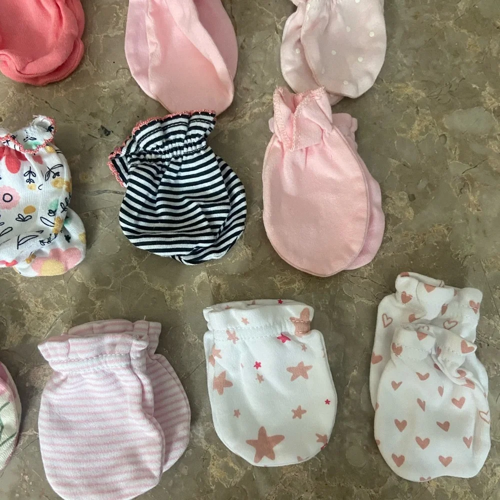 Assorted Pink Baby Mittens Set of 15